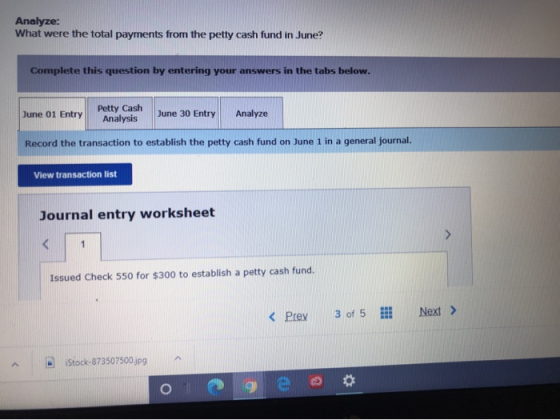 Analyze: What were the total payments from the petty cash fund in June? Complete this question by entering your answers in th