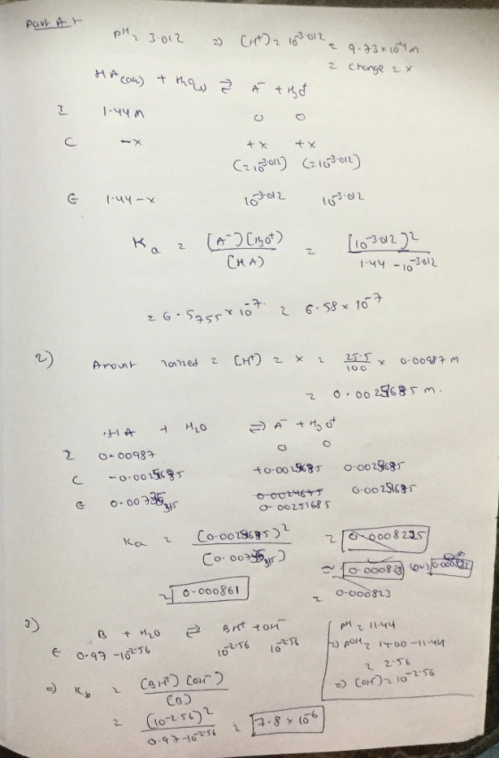 part ar pH₂ 3.012 2) Cift) 2 10 2012 a 9.23x104m. 2 change 2x į i thot HA cas) & thous 1.44m + x + x (2 183012) (2163012) 103