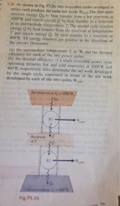 Image for As shown in Fig. P5.26, two reversible cycles arranged in series each produce the same net work. W The first c