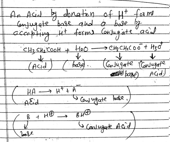 An Acid by donation of it for me conjugate base and a base by accepting it forms Conjugate acid CH₂ CH₂COOH + Heo CH₂ CH2 Coo