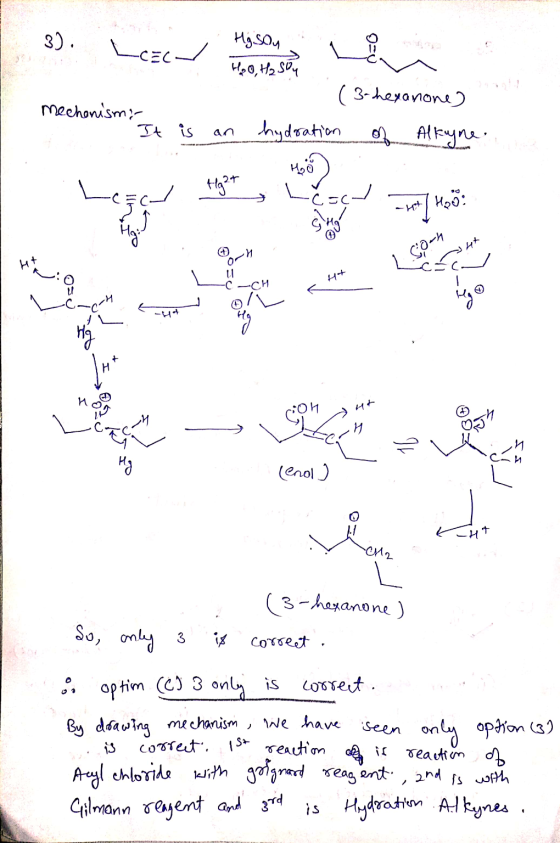 CEC - : Hg. Son Hoo, H₂SO4 . (3-hexanone) an hydration of Alkyne. mechanismi It is so you 32 H+ cion aut belegen in C (end) С