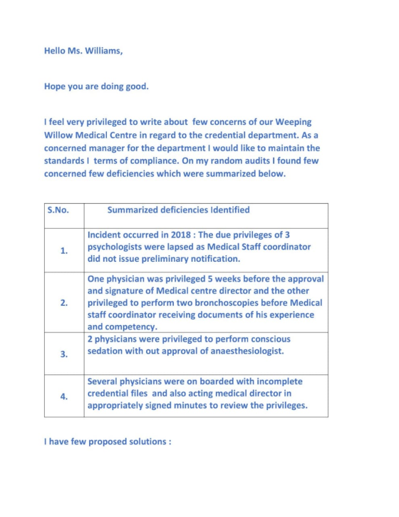 Hello Ms. Williams, Hope you are doing good. I feel very privileged to write about few concerns of our Weeping Willow Medical