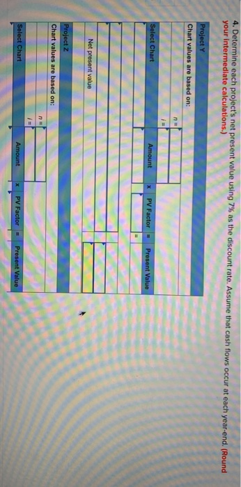 4. Determine each projects net present value using 7% as the discount rate. Assume that cash flows occur at each year-end. (