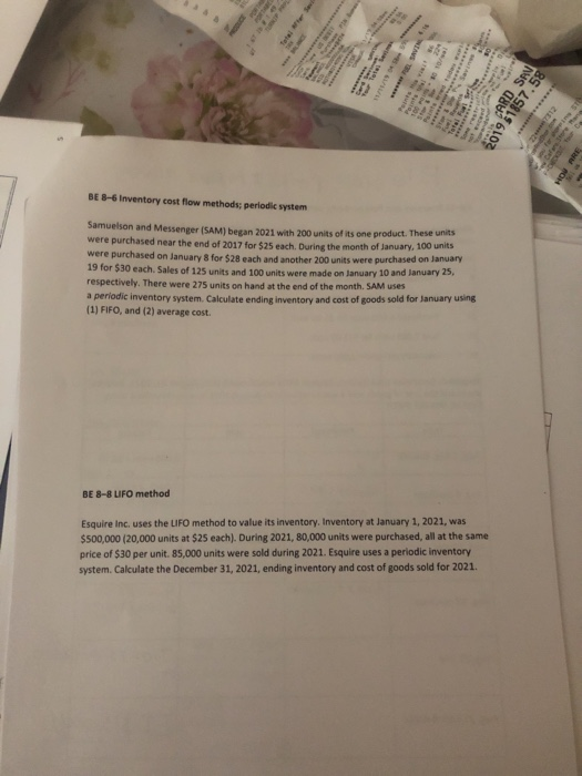 CARD SAN 2019 51857.58 BE 8-6 Inventory cost flow methods, periodic system Samuelson and Messenger (SAMI began 2021 with 200