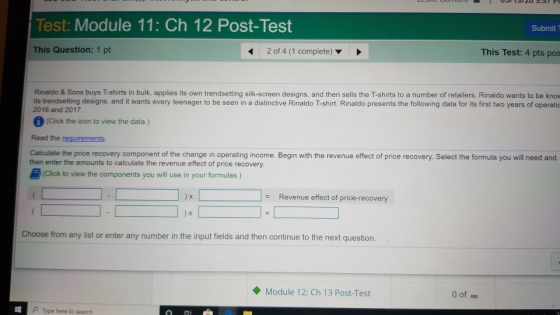 Test: Module 11: Ch 12 Post-Test Submit This Question: 1 pt < 2 of 4 (1 complete) This Test: 4 pts pos Rinaldo & Sons buys T-