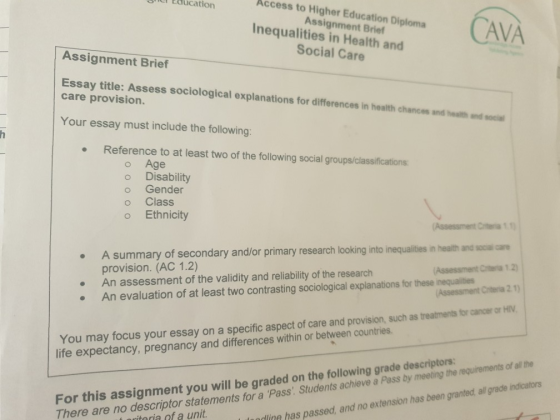 he aucation Access to Higher Education Diploma CAVA Assignment Brie Inequalities in Health and Social Care Assignment Brief E