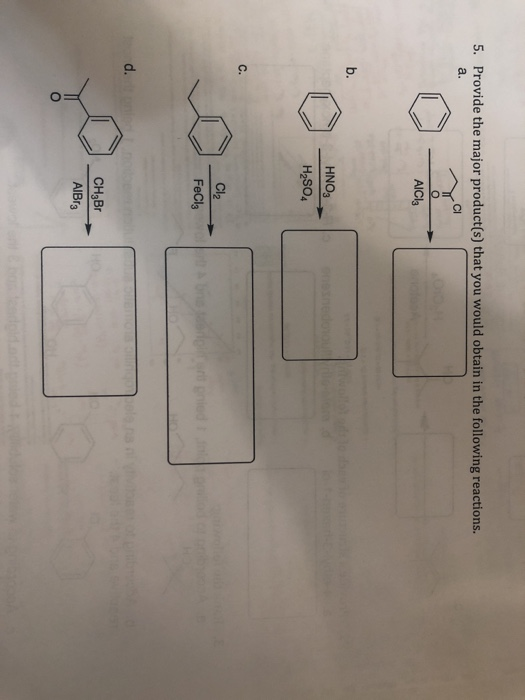 5. Provide the major product(s) that you would obtain in the following reactions. HNO, H2SO4 d. CH Br AIBr