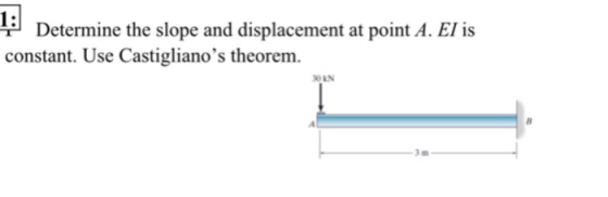 Determine the slope and displacement at point A. El is constant. Use Castiglianos theorem. ON