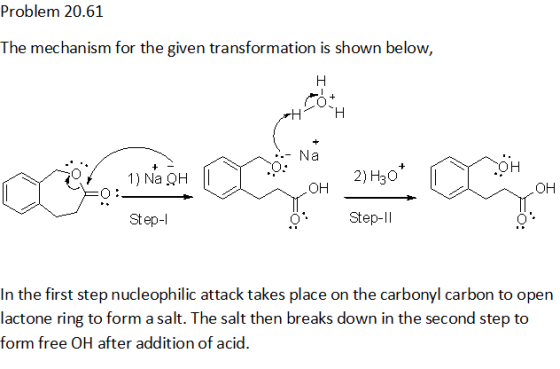Problem 20.61 The mechanism for the given transformation is shown below, Na HO HO 2) Нзо 1) Na QH HO Step-ll Step-l In the fi