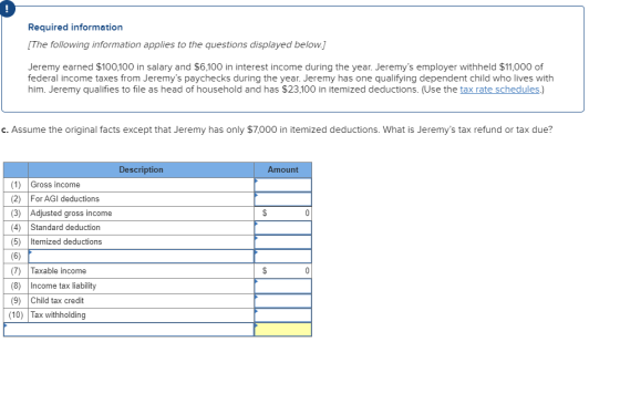 Required information [The following information applies to the questions displayed below.) Jeremy earned $100,100 in salary a
