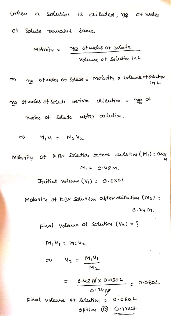 when a solution is diluted, no ot moles of Scudo Фщаіия Хало. Molarity = no at moles of solente Voleure of solution in = no o