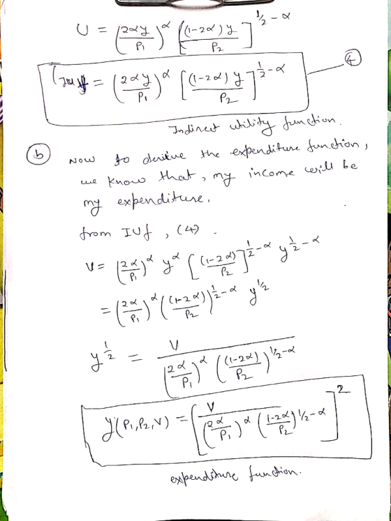 U pour () 7 - (Just courtya [el-model gegee Indirect utility function. Now to deritve the expenditure function, we know that
