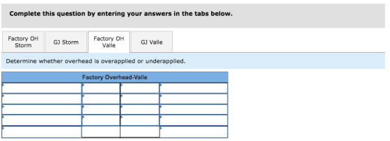 Complete this question by entering your answers in the tabs below. Factory OH Valle Factory OH GJ Storm GJ Valle Storm Determ