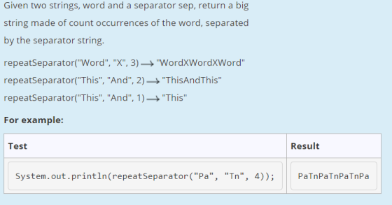 Given two strings, word and a separator sep, return a big string made of count occurrences of the word, separated by the sepa