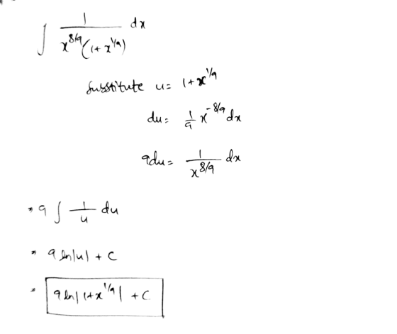 da 819 {1+ zla) Itgely Substitute u du= I x Blade aduz da 2879 nast du s 2 a enlul + c 9km | 14x141 +C