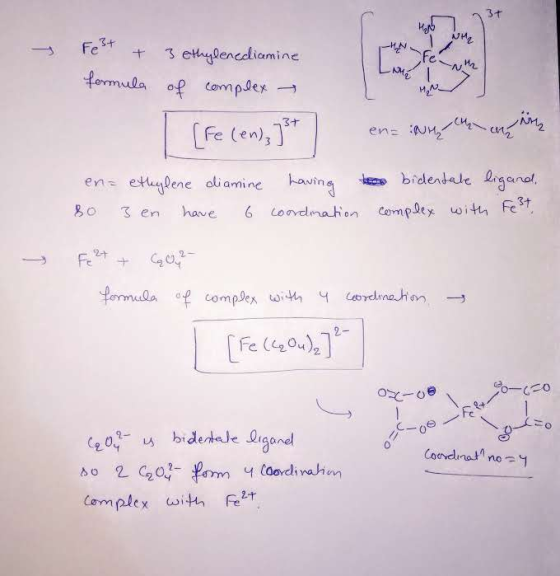 re- en + 3 ethylenediamine formula of complex I [Fe (en), jst en= Why the air en= ethylene diamine having too bidentate ligan