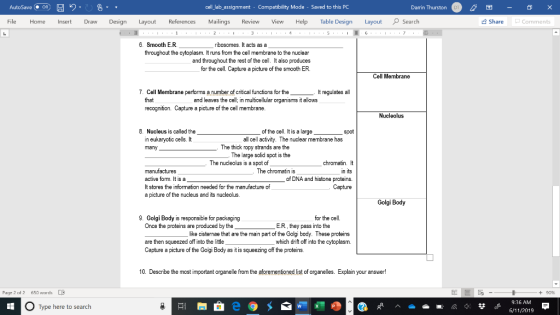 cell lab assignment Saved to this PC Compatibility Mode AutoSave O on Darrin Thurston Comments OSearch File Design References