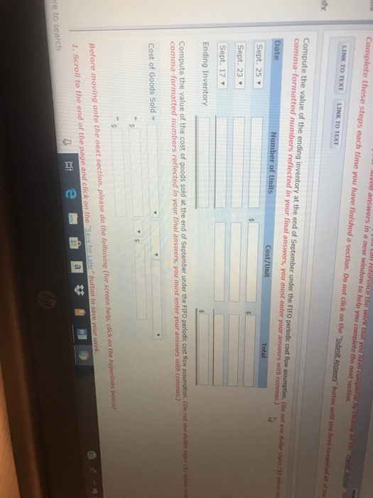 L answers in a new window to help you complete the next section e these steps each time you have finished a section. Do not c