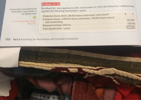 Issuing shares and preparing the shareholders equity section of the balance sheet Problem 13-3A Riverbend Inc. was organized