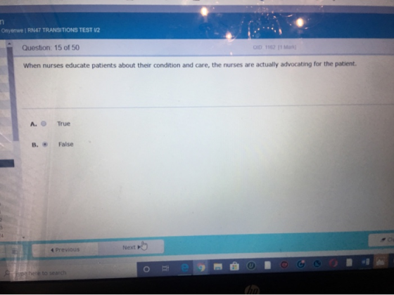 Onyerwe | RN47 TRANSITIONS TEST 12 Question: 15 of 50 OID 1162 11 Mar When nurses educate patients about their condition and