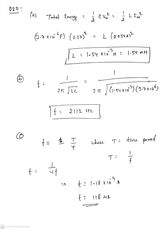 020! (a) Total Energy 1 event - LIM? 2 (9.7 x 10F) (4.LV) L 10.054A) ² L = 1.54 xlo # H = 1.54 MH b fi 25 Te 25 ) (1199x109)