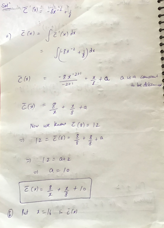 a) 7 C) = Pēcas de Ĉ (x) = -8 + ata 8 a is a constanta to be determined - 2+1 2+1 - č. (x) = 8 + z ta Now we know ē (8) = 12