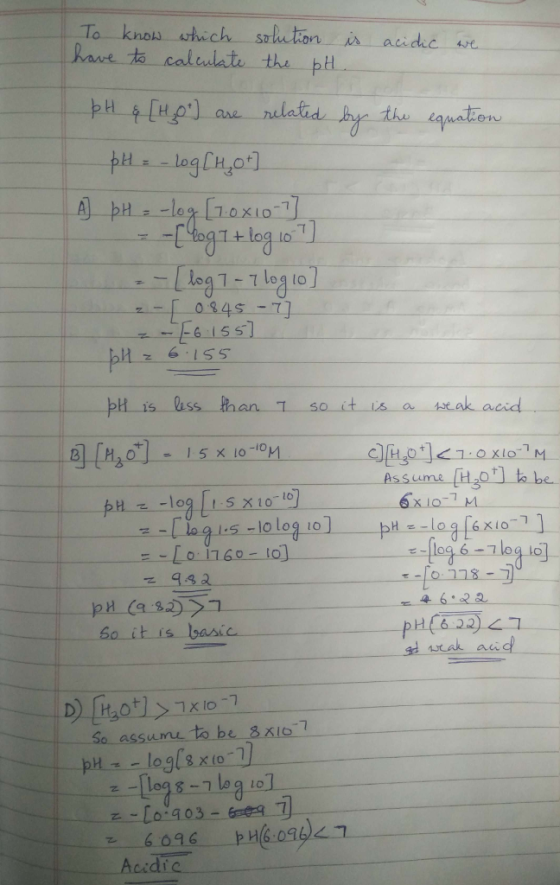 To knou rthich soution is 084S-T] 6 15 ら pH is lis so it 1&a 15×10-ion L0 1160- 10] _ph -(9-82)->그 So it is basic pH( 6.22 41