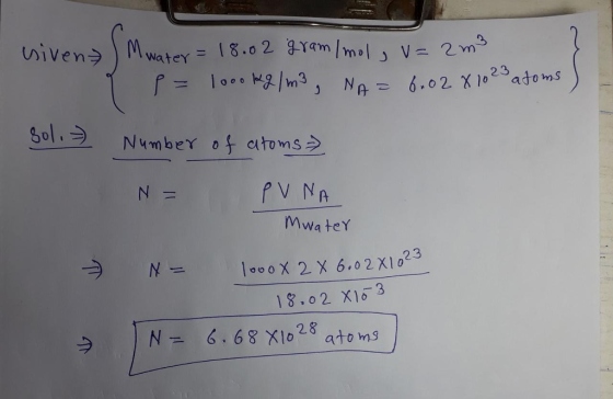 iVen Water NA- 6,02 X102-atoms gol! Number of atoms → MwateY 18.0 2 X16 3 2.8