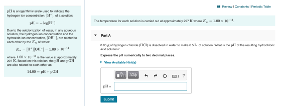 NA Review | Constants 1 Periodic Table pH is a logarithmic scale used to indicate the hydrogen ion concentration, [H+], of a