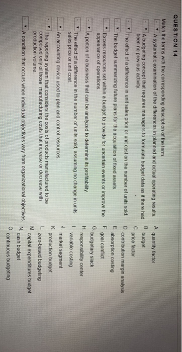 QUESTION 14 Match the terms with the corresponding description of the term A systematic examination of the differences in pla