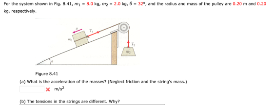 For the system shown in Fig. 8.41, m_1 = 8.0 kg, m
