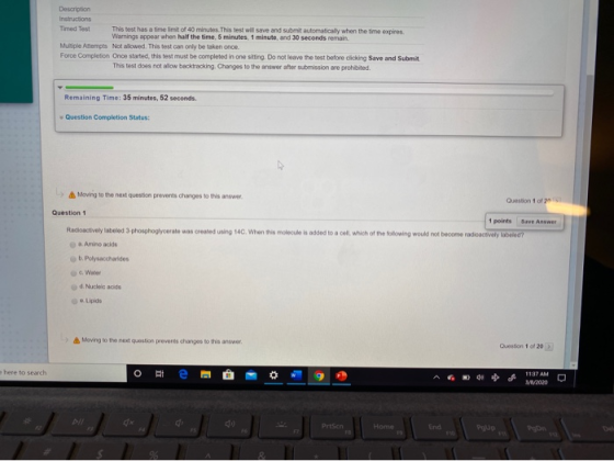 Description Instructions Timed Test This test has a time limit of 40 minutes. This test will save and submit automatically wh