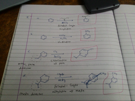 CI AICA Friedel. Crafts acylation HNO3 H₂ Soy Nitration Cl₂ FeClz Chlorination at para ortho, para director Hz (Hybr Albiz Fr