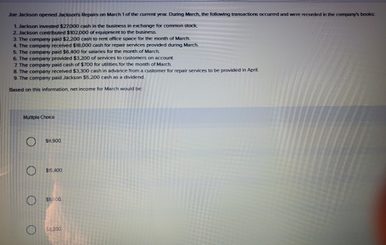 Joe Jackson opened Jacksons Repairs on March 1 of the current year. During March, the following transactions occurred and we