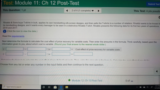 Test: Module 11: Ch 12 Post-Test Submit Test This Question: 1 pt 2 of 4 (1 complete) This Test: 4 pts possib Rinaldo & Sons b