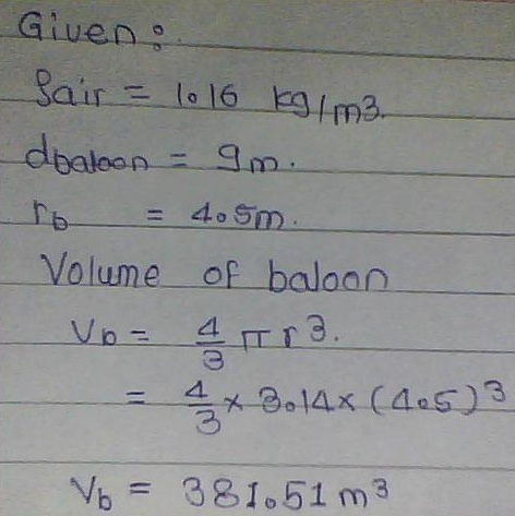 Given Volume o balaan 3 Vs= 381.61 m3