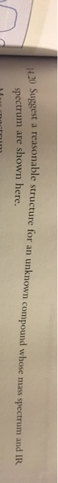 14.20 Suggest a reasonable structure for an unknown compound whose mass spectrum and IR spectrum are shown here.