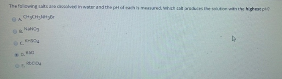 The following salts are dissolved in water and the pH of each is measured. Which salt produces the solution with the highest