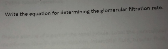 Write the equation for determining the glomerular filtration rate.