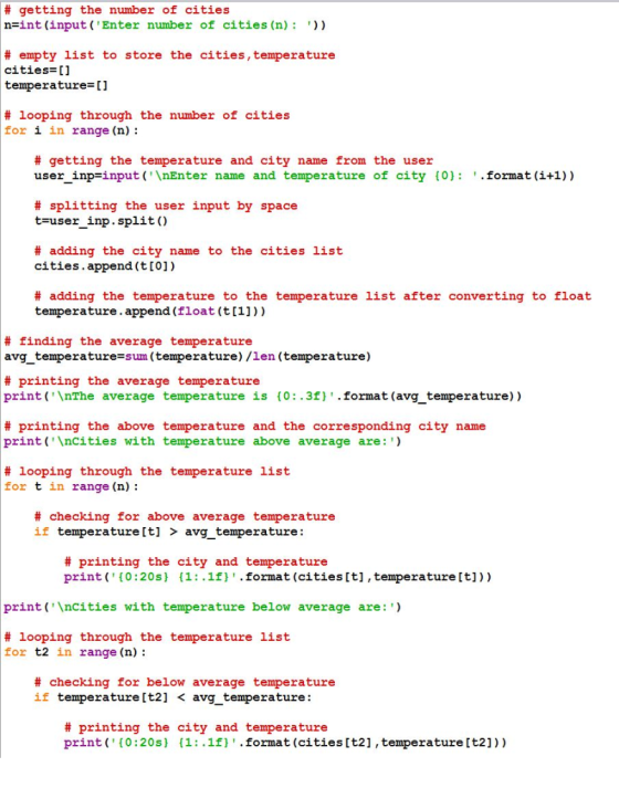 getting the number of cities nFint(input (Enter number of cities (n) )) # empty list to store the cities, temperature citie