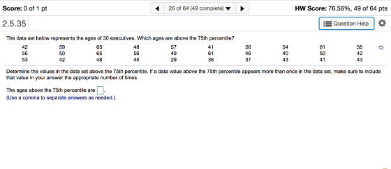 HW Score: 76.56%, 49 of 64 pts 26 of 64 (49 complete) Score: 0 of 1 pt Question Help 2.5.35 The data set below represents the