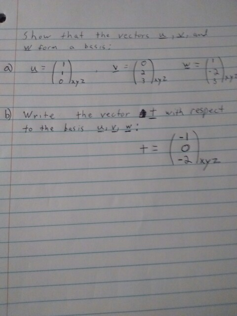 5how that the vecters uvd besis W forn ay2 lay2 the vector t ih respect bWrite to the basis += in
