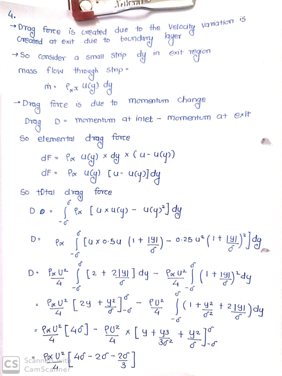 → Drag force is cre the Velocity Variation Ō to Torte is created due created at exit due to boundary layer → So consider a sm