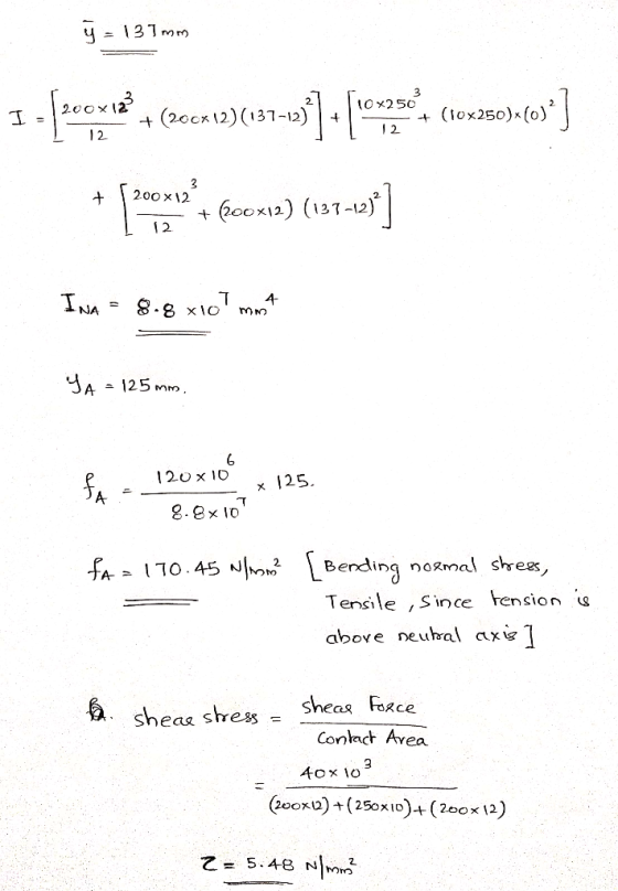 y = 137mm 1 porta + (2013)(131-13) Component tex280)(-) ] * Choose teenus) (11-35] INA = 8.8 x107 must JA = 125 mm fa - 120x