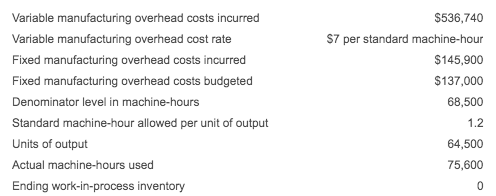 Variable manufacturing overhead costs incurred Variable manufacturing overhead cost rate Fixed manufacturing overhead costs i