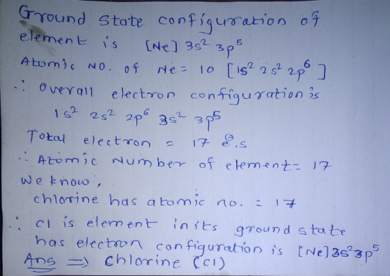 ground State configuration of element is [ne] 352 sps. Atomic No. of we= 10 [152 2 57 208 ] Overall electron configuration is