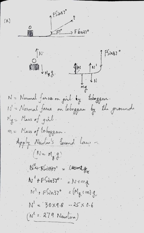 a Flinsto ra) v 1870 --> Flossyo . .: Ping? N= Narmal force on girl by toboggan. Is - Normal farie on toboggan by the ground