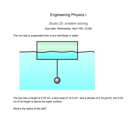 Engineering Physics | Studio 20: problem solving (due date: Wednesday, April 15th, 23:59) The iron ball is suspended from a b