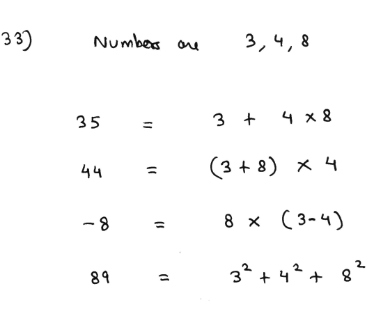 33) no boquinn 3,4,8 35 3 + ५ x8 ५५ (3 + 8) - ५ -8 8 x (3-4) 2 b8 3+५+ 8 ॥