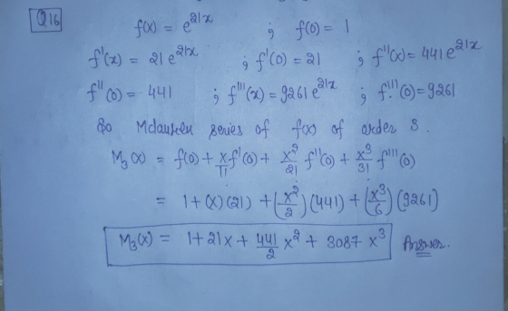 016 f(x) = calx ġ f(0) = 1 f(o) = 21 ; f(x) = 441 0912 s f(x) = 9261e@ jf.)=9261 212 f(x) = 216 21x f (0) = 441 & Mclausee